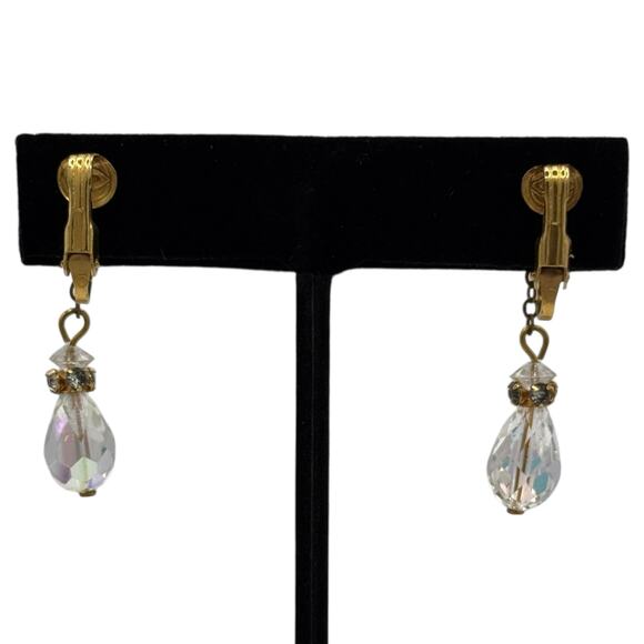 Vintage Gold tone Crystal Dangle Drop Earrings Dressy Glam Eveningwear Sparkle - Picture 3 of 10